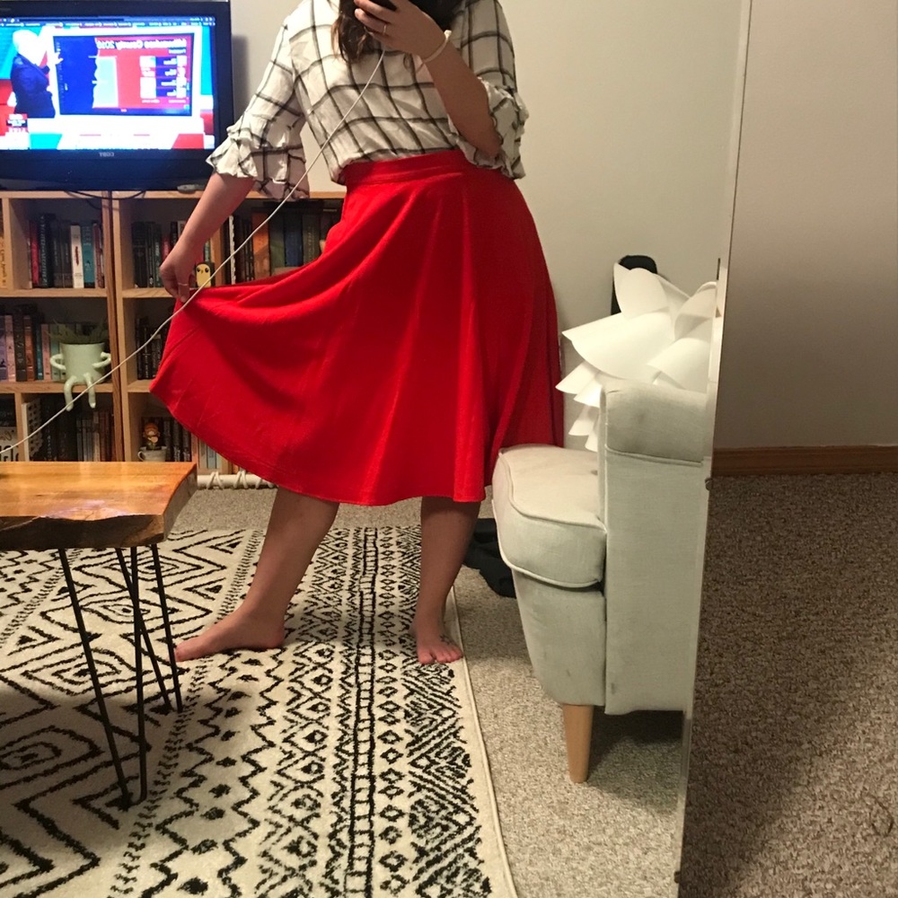 Red midi skirt